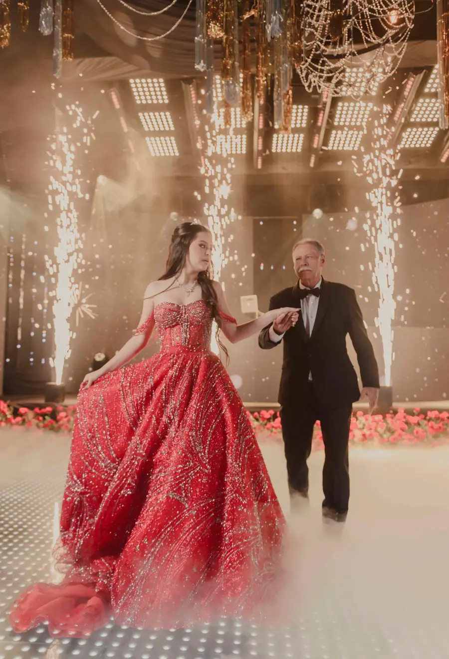 Quinceañera entering her celebration